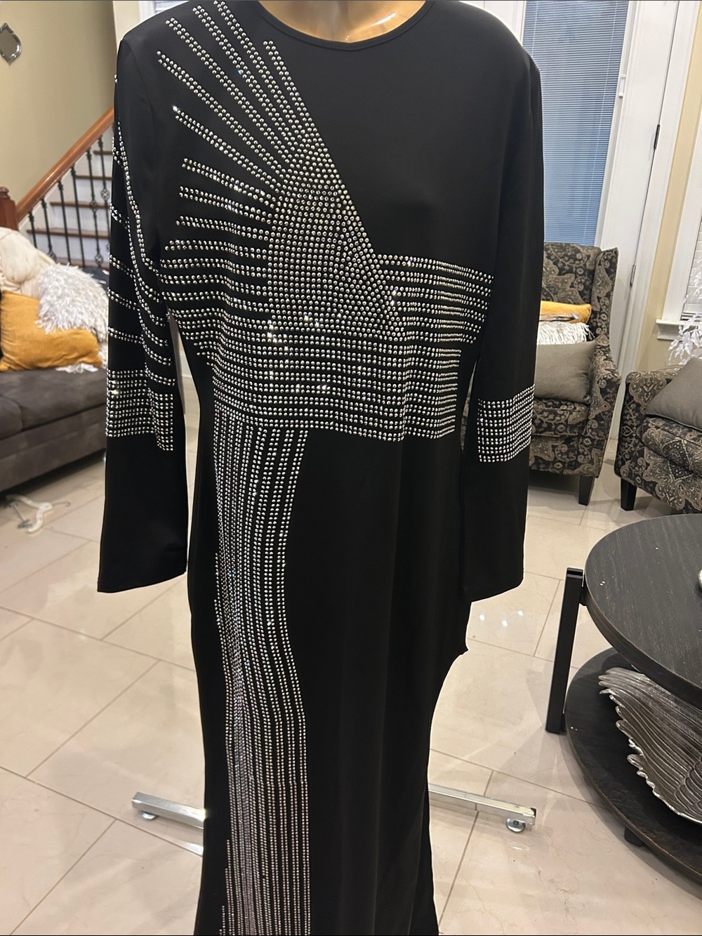 NWOT Black Maxi Dress with Silver Studded Geometric Design